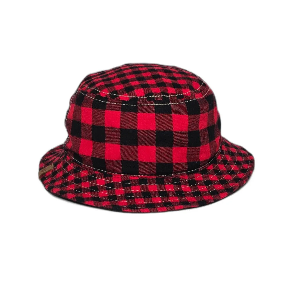 True Religion Buffalo Plaid Reversible Bucket Hat | Unisex OSFM | Red Black